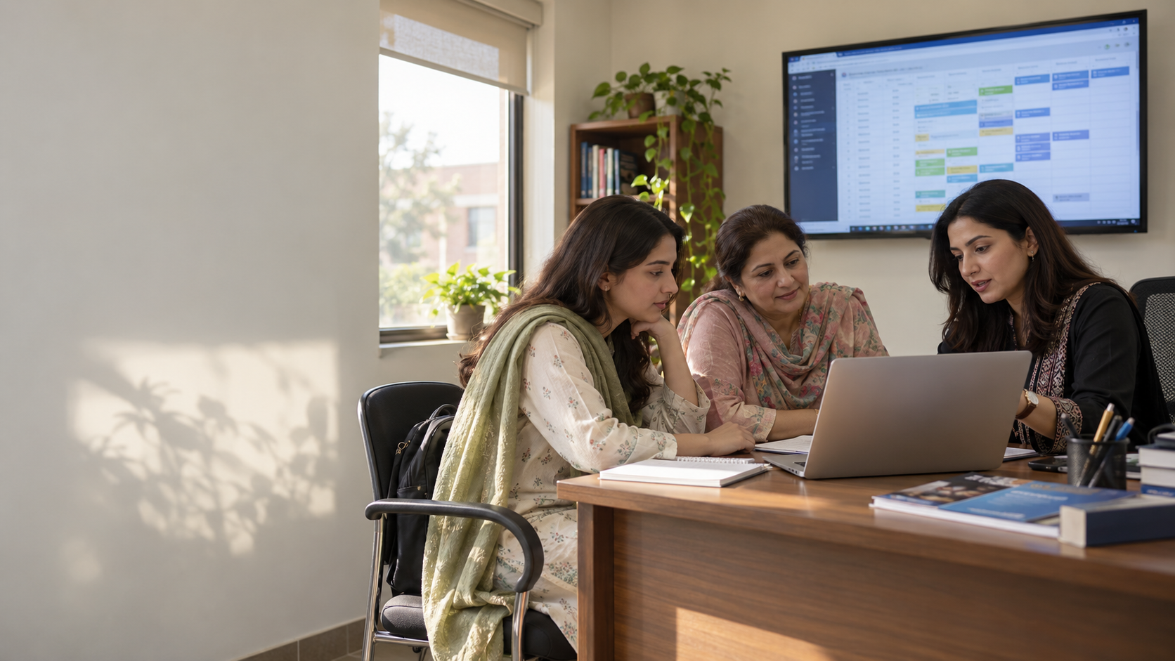 Prospective BIT student and parent receiving admissions guidance