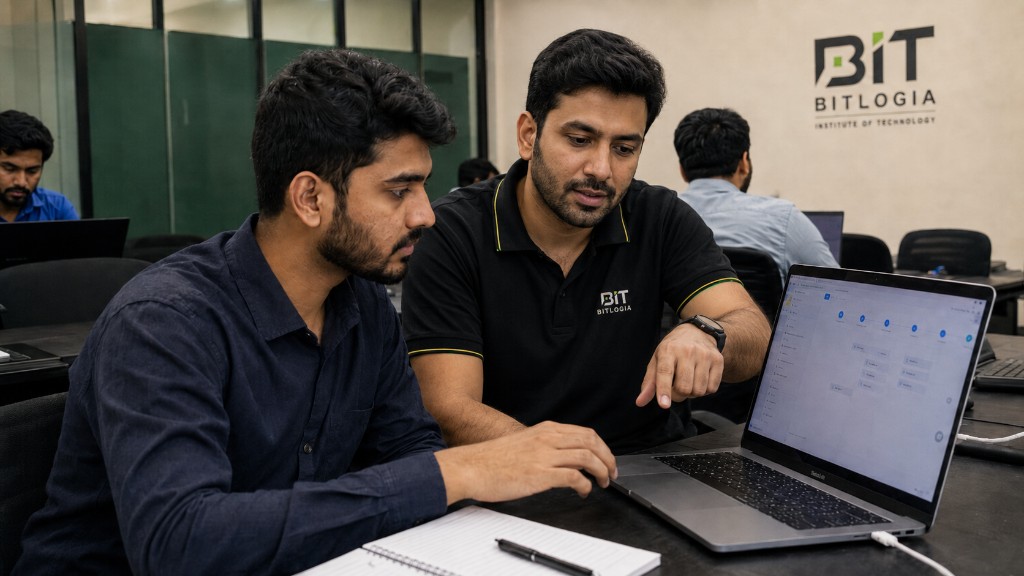 Instructor and learner building a GoHighLevel automation workflow together on a laptop